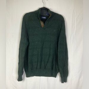 Chaps 1/4 Button Pullover Sweater Mens Medium Dark Green Cotton Long Sleeve EUC